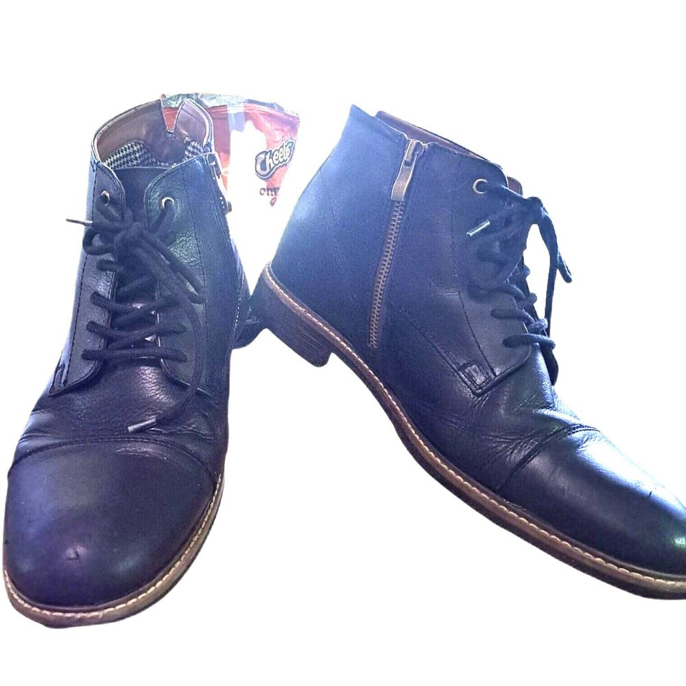 ASTON Collection Biressa Leather Lace-Up Cap Toe Ankle Boots Men US 11M Black